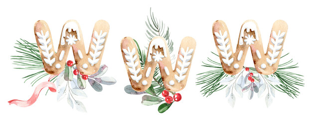 Watercolor Gingerbread Alphabet Christmas Clipart, Gingerbread letters clipart. Watercolor Christmas illustrations. New Year holiday decor. Kids cookies font. X-mas type, Christmas dessert food