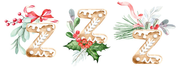 Watercolor Gingerbread Alphabet Christmas Clipart, Gingerbread letters clipart. Watercolor Christmas illustrations. New Year holiday decor. Kids cookies font. X-mas type, Christmas dessert food