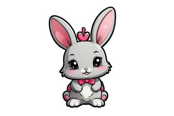 Adorable Kawaii Bunny Sticker: Fluffy White Rabbit with Rosy Cheeks and Sparkling Eyes, Perfect for Adding Cuteness to Your Notebooks, Journals, and Accessories, geneative ai