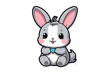 Adorable Kawaii Bunny Sticker: Fluffy White Rabbit with Rosy Cheeks and Sparkling Eyes, Perfect for Adding Cuteness to Your Notebooks, Journals, and Accessories, geneative ai