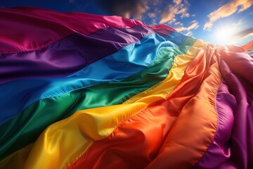 gay pride flag waving LGTBI flag photo. LGBTIQ+. generated with ia - obrazy, fototapety, plakaty
