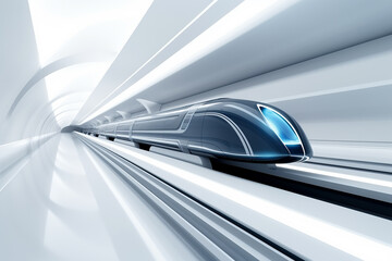 Hyperloop train, background of a magnetic levitation train, Hyperloop mass transit with in a vacuum, The fastest train transportation in the future, High speed rail travel - obrazy, fototapety, plakaty