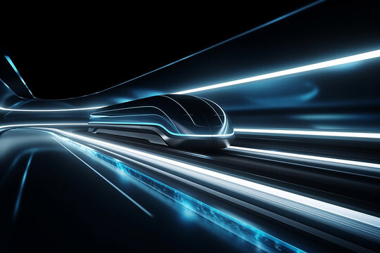 Hyperloop train, background of a magnetic levitation train, Hyperloop mass transit with in a vacuum, The fastest train transportation in the future, High speed rail travel