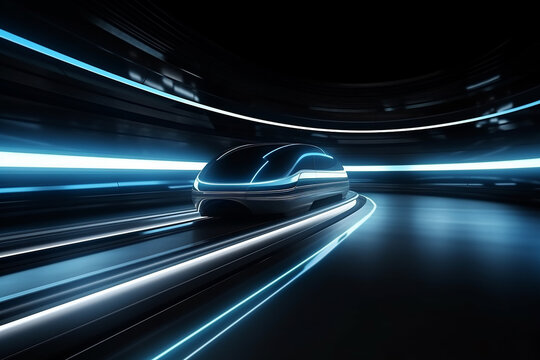 Hyperloop train, background of a magnetic levitation train, Hyperloop mass transit with in a vacuum, The fastest train transportation in the future, High speed rail travel