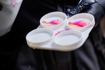 Vet doctor milking of cow for test on mastitis and technical milked for analysis pregnancy or...