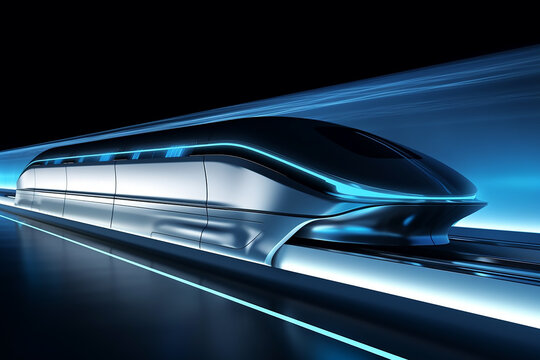 Hyperloop train, background of a magnetic levitation train, Hyperloop mass transit with in a vacuum, The fastest train transportation in the future, High speed rail travel