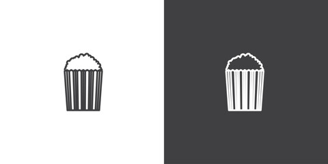 Popcorn box for cinema movies vector icon. Movie elements. Simple Cinema movie signs. Isolated Cinema movie on black and white background.