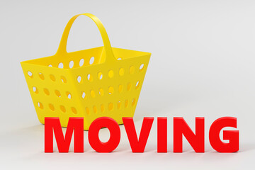 Moving Made Easy, A Bright Yellow Basket Signifying Organization in the Process of Relocation 3d render illustration