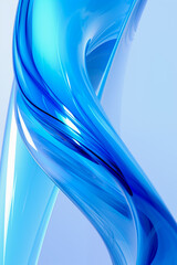 Abstract geometric blue background with glass spiral tubes, flow clear fluid with dispersion and refraction effect, crystal composition of flexible twisted pipes, modern 3d wallpaper, design element