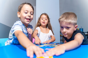 Explorative process Kindergarten students in classroom playing cognitive game activities, decoding...