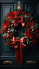 Fototapeta na wymiar Christmas wreath hanging on front door
