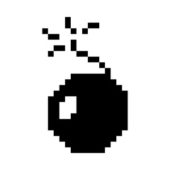 Pixel black bomb. Vector illustration. 