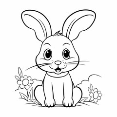 cute rabbit playing outdoor coloring page illustration 