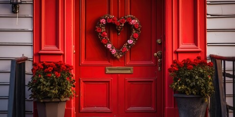 Fototapeta na wymiar Valentine's day decoration at door