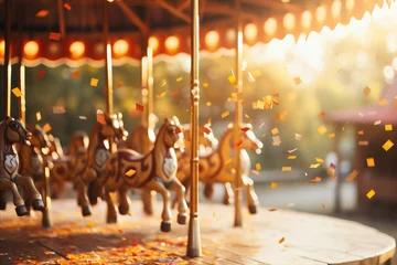 Foto op Plexiglas Blurred seaside carnival with lively rides and festive crowds, ideal for amusement park advertising. © Ilja