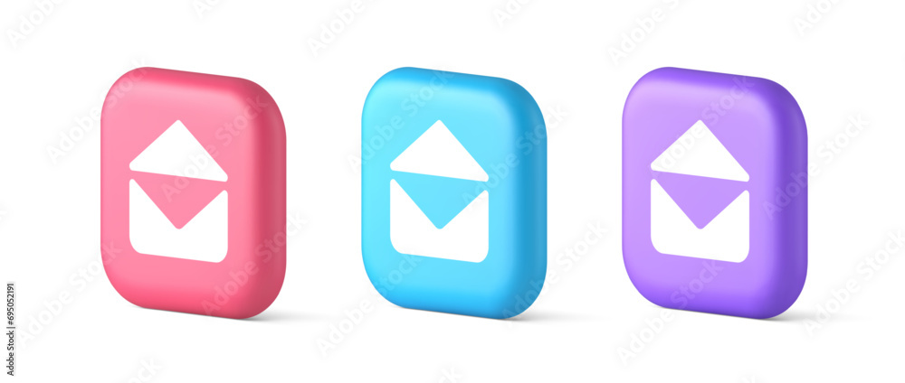 Poster email open envelope letter received incoming message button 3d realistic icon