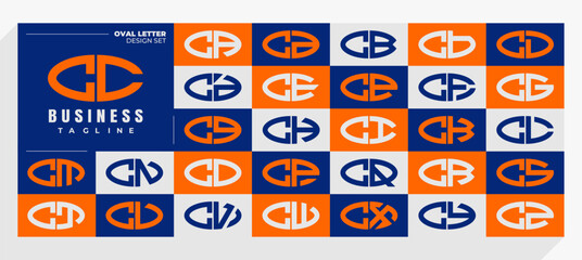 Set of abstract line oval letter C CC logo design - obrazy, fototapety, plakaty