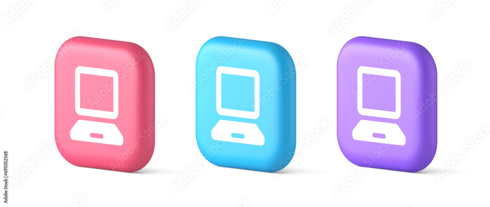 Poster computer network connection button digital information browsing 3d realistic icon
