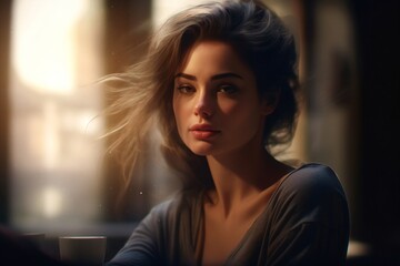Fototapeta premium Photo beautiful young woman with long wavy blond hair looking at camera