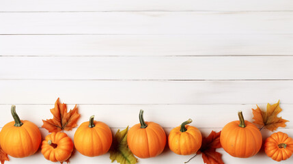 Flat Lay of Orange Pumpkin on White Wooden Background - Rustic Autumnal Composition