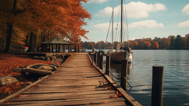 Boat Dock and Lake Photograph Wallpaper Background