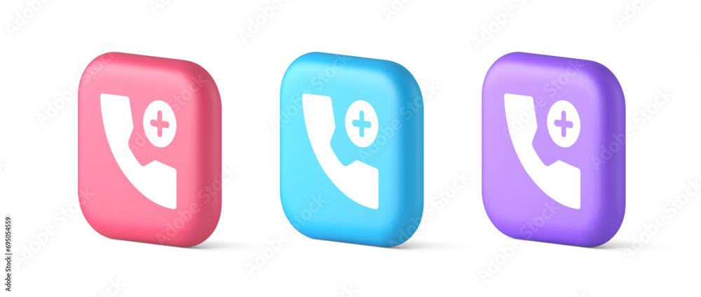 Poster phone call add contact communication button voice conversation web interface app 3d icon