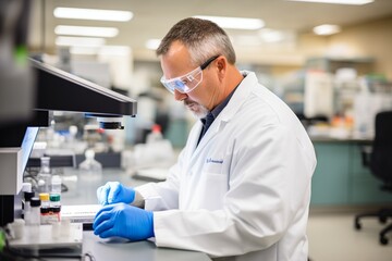 Step into the world of quality control as this captivating photo showcases a professional in action, ensuring regulatory compliance and product safety. Engaged in reviewing documentation