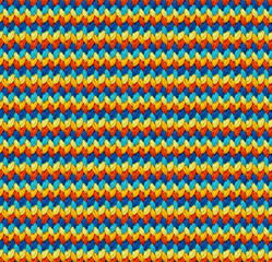 Seamless knitted pattern crocheted from bright cotton yarn. Texture in the form of multi-colored stitches. Complementary color combination.