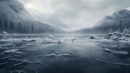 Serene Landscape of Frozen Lake - Winter's Tranquil Beauty