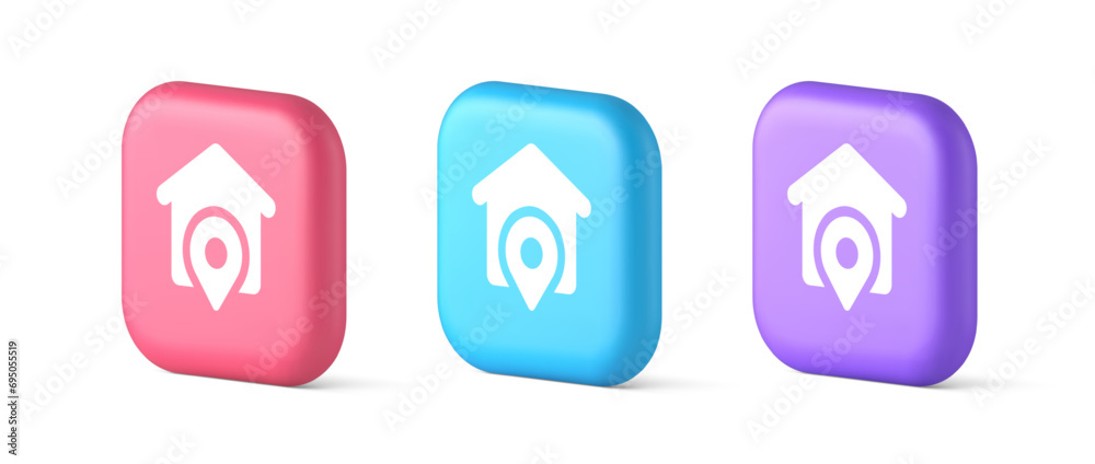 Poster house location gps route button distance navigation map pin pointer address direction 3d icon