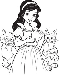 cute coloring page snow-white fairy outline illustration 