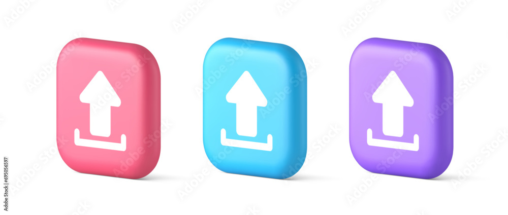 Poster upload up arrow button document multimedia file exchange cyberspace storage 3d icon
