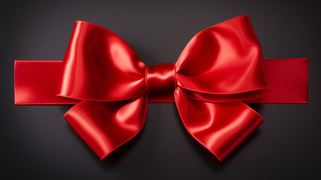 Gros plan sur un ruban de soie rouge sur fond noir. Noeud, cadeau, No&euml;l. Pour conception et cr&eacute;ation graphique.