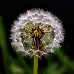 Closeup of a single full petal dandelion white flower. Generative AI
