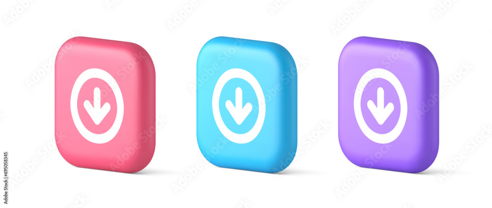 Poster down arrow circle frame button web interface pointer navigation app 3d realistic speech bubble icon