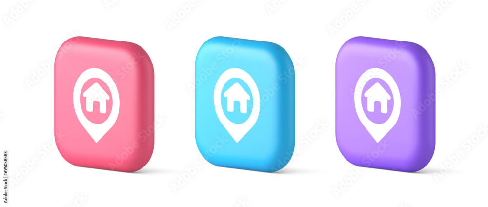 Poster house map pin location button navigation panel web app pointer 3d realistic speech bubble icon