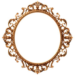 Antique oval round photo frame isolated over transparent white background Baroque Victorian ornate border frame. Royal interior luxury decor frame mock up