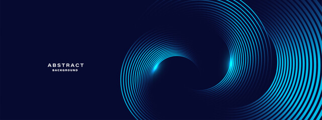 Blue abstract background with spiral circle lines, technology futuristic template. Vector illustration.