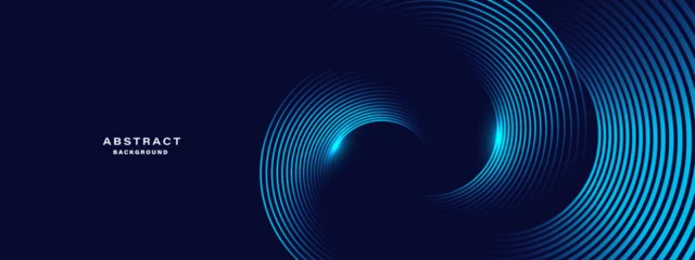 Schilderijen op glas Blue abstract background with spiral circle lines, technology futuristic template. Vector illustration. © kanpisut