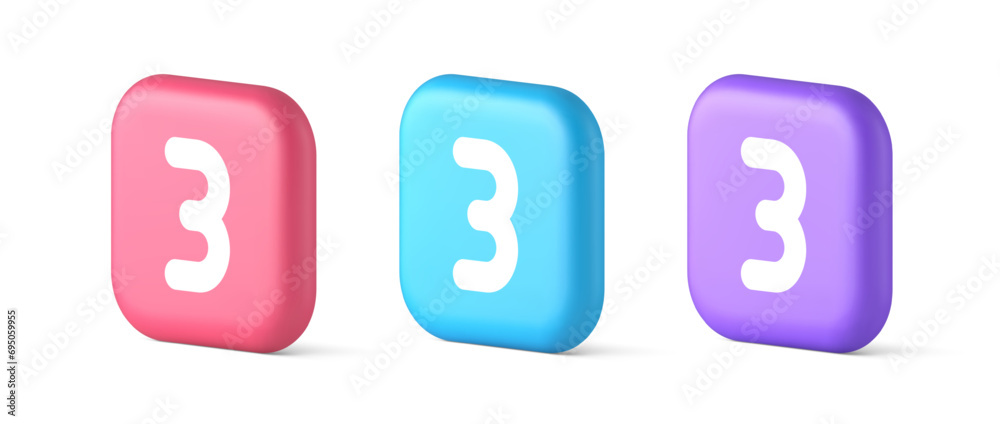 Poster three number button internet communication texting message character 3d realistic speech bubble icon