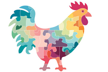 Colorful Rooster Puzzle in Soft Pop Style