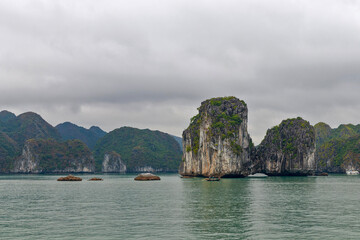 Vietnamese landmark Ha Long Bay! Beautiful rocks sticking out from under the water!