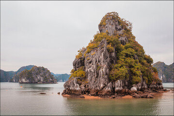 Vietnamese landmark Ha Long Bay! Single island rock!