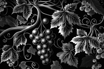 Fotobehang Grapes on the vine. Black and white © Олег Фадеев