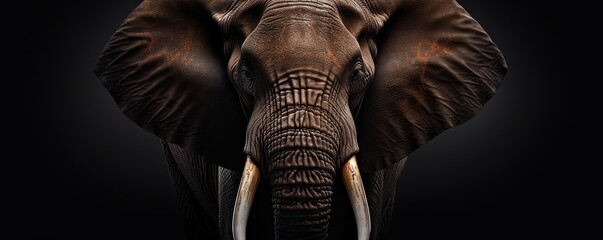 close-up portrait of an elephant's face. Dark background - obrazy, fototapety, plakaty