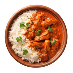 Chicken tikka masala spicy curry meat food with rice isolated on a transparent or white background - obrazy, fototapety, plakaty
