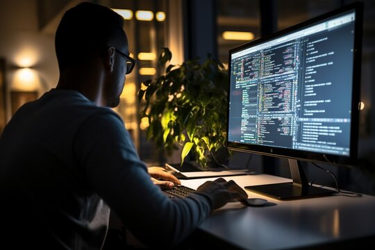 Delve into the world of web development as this close-up photo captures a Web Developer in action. Focused and meticulous, the developer is seen using a code editor