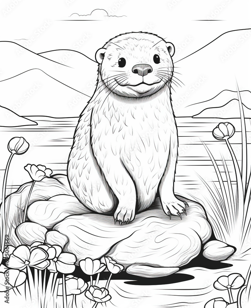 Sticker drawing of a otter, coloring page