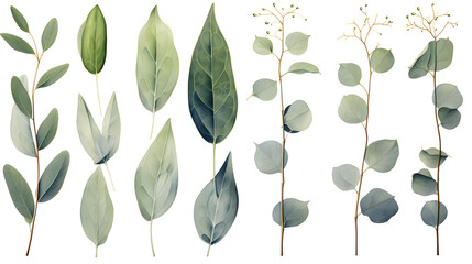 Eucalyptus leaves, eucalyptus bouquet, white background. - obrazy, fototapety, plakaty