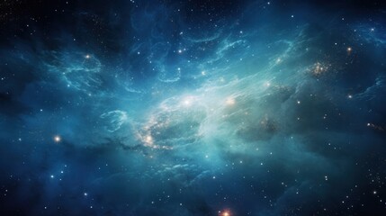  a large cluster of stars in the middle of a space filled with lots of blue and white clouds and stars.